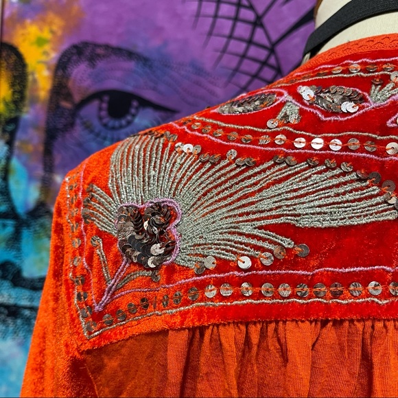 🌈 Lovely FP orange boho velvet top - Picture 7 of 14